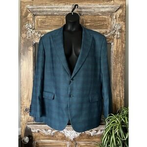 Steven Land Blazer Sports Coat‎ 52R Blue Plaid Sandro Top Notch Lapel